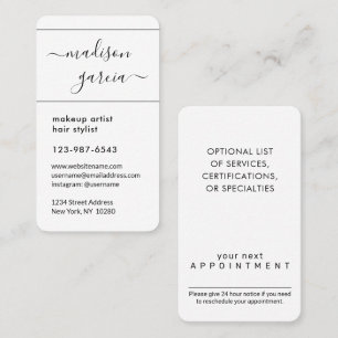 Simple Script Black and White Modern Vertical Appointment Card