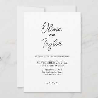 Simple Script Black and White Photo Wedding Invitation
