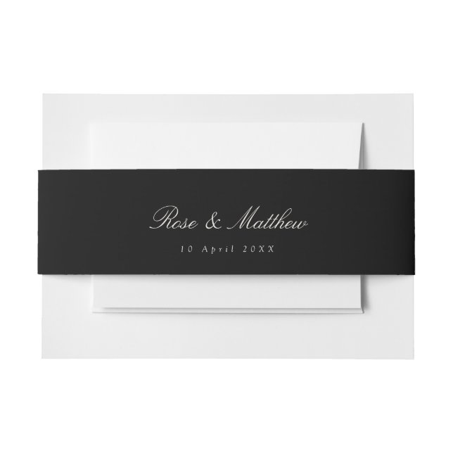 simple script black and white wedding belly band invitation belly band (Front Example)