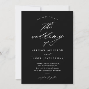 Simple Script Black and White Wedding Invitation