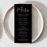 Simple Script Black and White Wedding Menu<br><div class="desc">Simple wedding menu featuring "Menu" displayed in a white script with a black background. Personalise the black and white wedding menu by adding your names,  wedding date,  and menu information. Designed to coordinate with our Simple Script wedding collection.</div>