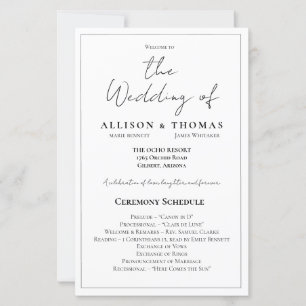 Simple Script Black and White Wedding Program