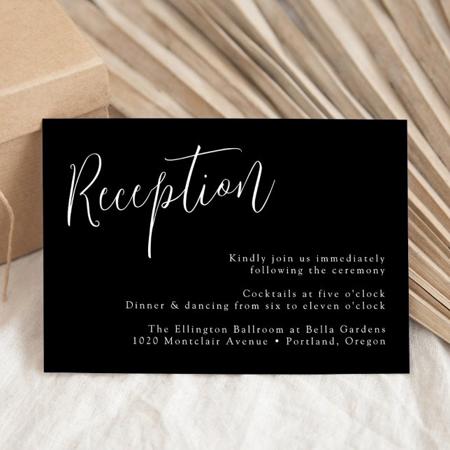 Simple Script Black and White Wedding Reception Enclosure Card (Creator Uploaded)