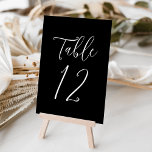Simple Script Black and White Wedding Table Number<br><div class="desc">Elegant wedding table numbers featuring the table number displayed in a simple white script with a black background. The text and background colors can be changed to your wedding colors using the editing tools.</div>