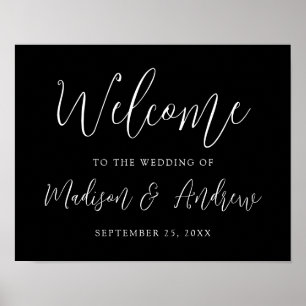 Simple Script Black and White Wedding Welcome Poster