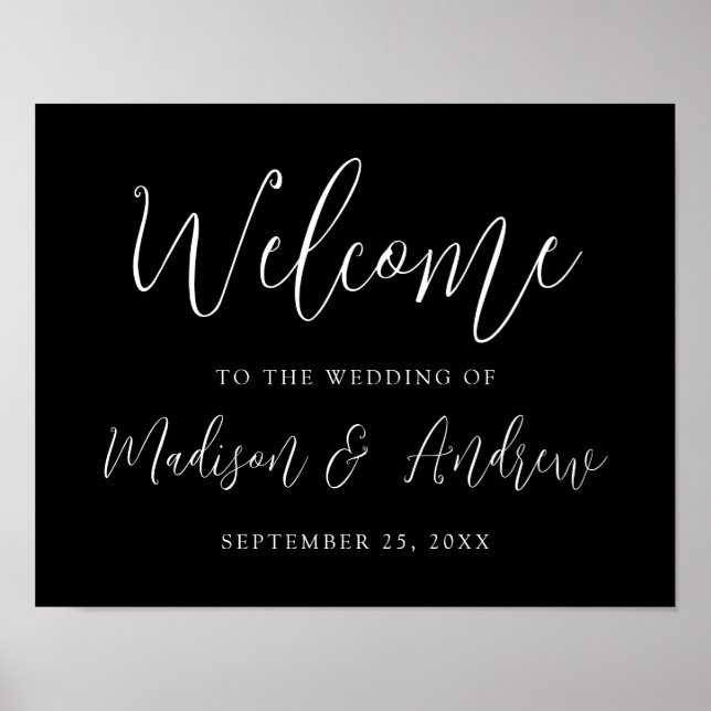 Simple Script Black and White Wedding Welcome Poster (Front)