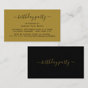 Simple Script - Black & Gold Birthday Invitation
