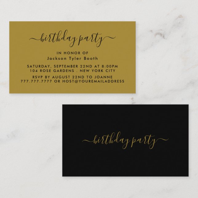 Simple Script - Black & Gold Birthday Party Ticket (Front/Back)
