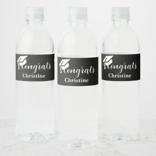Simple script black  graduation water bottle label