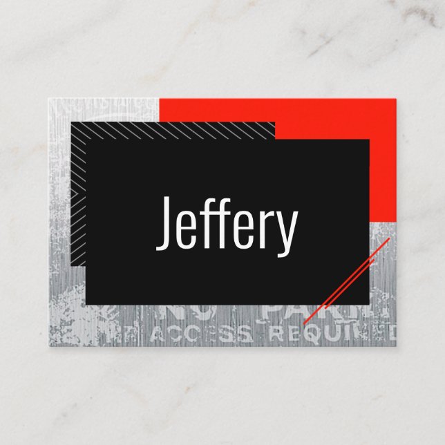 Simple script, black, grey, white stripe place card (Front)