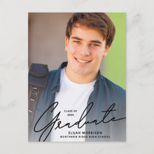 Simple Script Black Overlay Photo Graduation Postcard