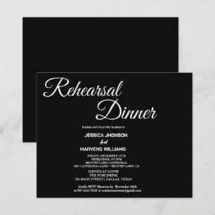 Simple script black rehearsal dinner invititation