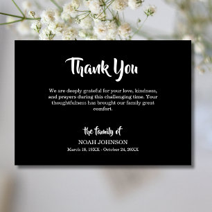 Simple Script Black Traditional Funeral Sympathy Thank You Card