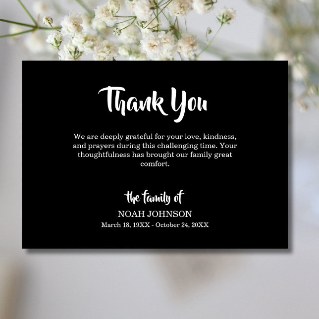 Simple Script Black Traditional Funeral Sympathy Thank You Card (Creator Uploaded)