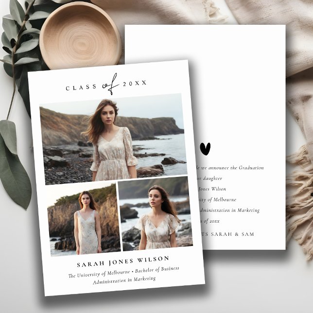 Simple Script Black & White 3 Photo Graduation Announcement (Creator Uploaded)
