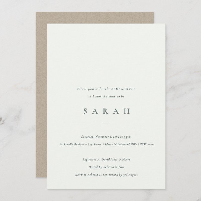 Simple Script Black White Baby Shower  Invite (Front/Back)