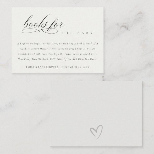 Simple Script Black White Books for Baby Shower Enclosure Card (Front/Back)