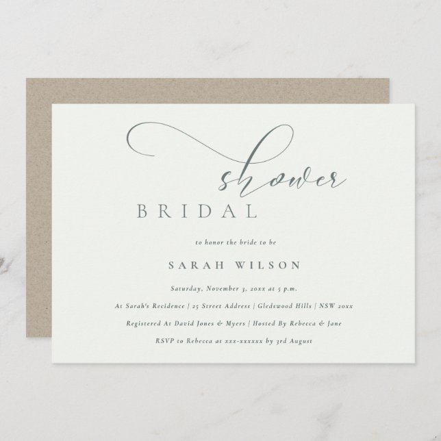 Simple Script Black White Bridal Shower  Invite (Front/Back)