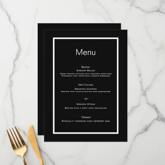 Simple script black white minimalist  menu (Front/Back In Situ)