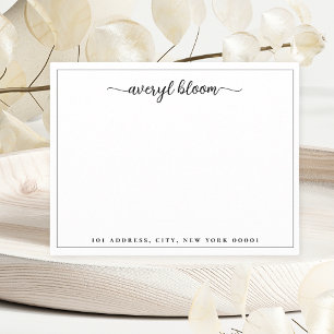 Simple Script Black White Personalised Stationery Card