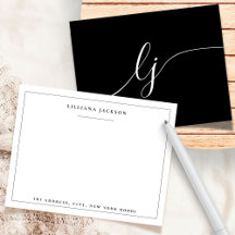 Simple Script Black White Personalised Stationery