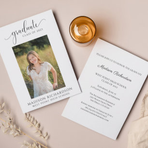 Simple Script Black & White Photo Graduation Party Invitation