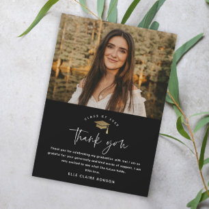 Simple Script Black & White Photo Graduation Thank You Card