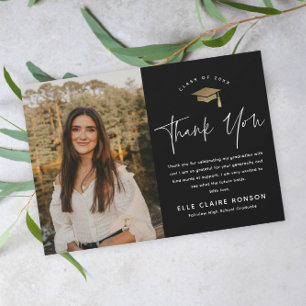 Simple Script Black & White Photo Graduation Thank You Card