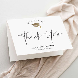 Simple Script Black & White Photo Graduation Thank You Card