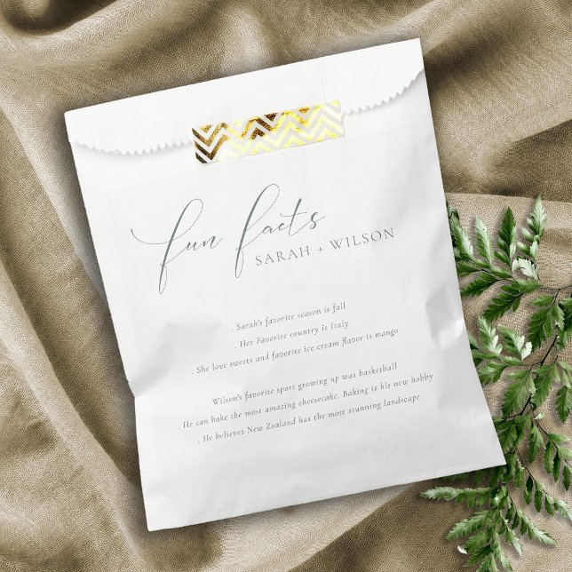 Simple Script Black White Wedding Fun Facts Favour Bags (Creator Uploaded)