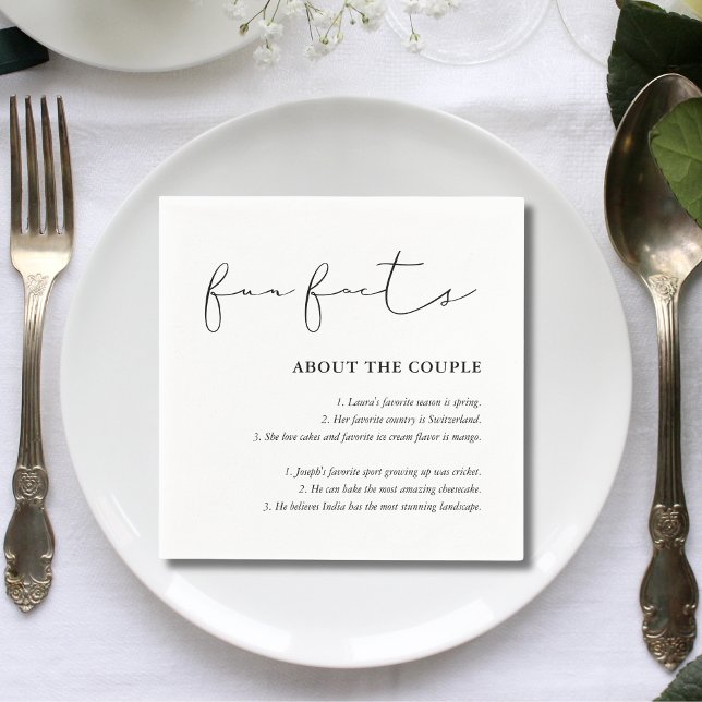 Simple Script Black White Wedding Fun Facts Napkin (Simple script black white wedding fun facts napkins spark smiles and style at receptions)