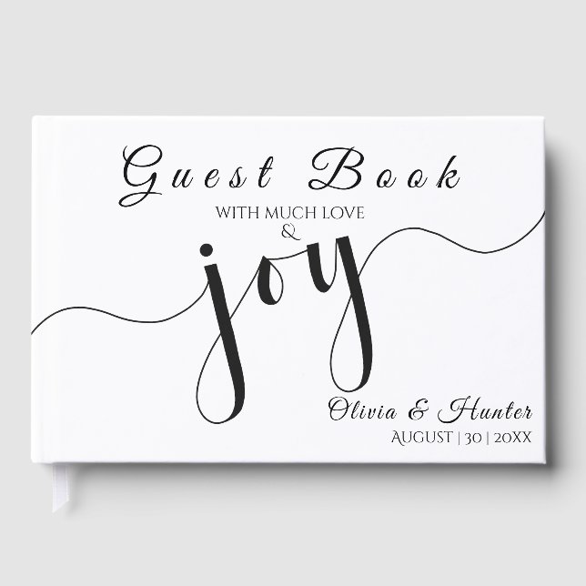 Simple, Script, Black & White Wedding Guest Book (Front)