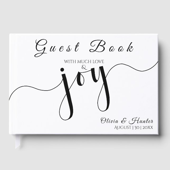 Simple, Script, Black & White Wedding Guest Book (Front)