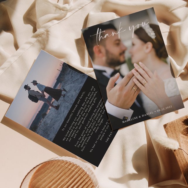Simple Script Black with Photo Wedding  Thank You Card (Creator Uploaded)
