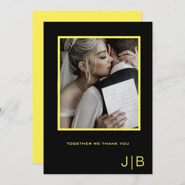 Simple script black & yellow minimalist photo  thank you card (Front/Back)