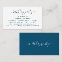 Simple Script - Blue & White Birthday Party Ticket