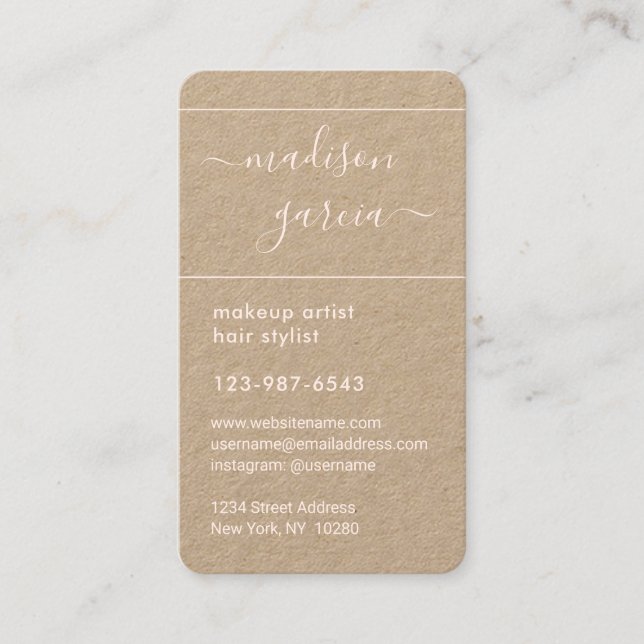 Simple Script Blush Pink & Kraft Elegant Vertical Appointment Card (Front)