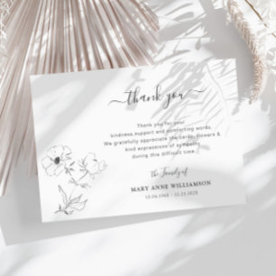 simple script botanical funeral thank you note card