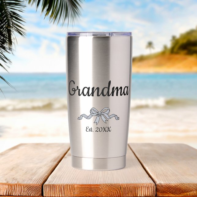 Simple Script Bow Grandma Est. Year Insulated Tumbler (Beach (Rotated))