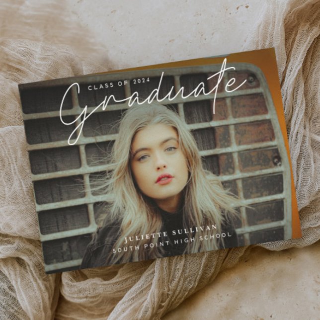 Simple Script Budget Photo Graduation Invitation (Simple script budget photo graduation invitation announcement.)