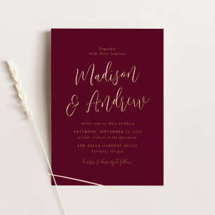Simple Script Burgundy and Gold Wedding