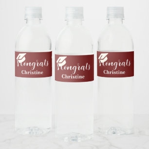 Simple script burgundy graduation water bottle label