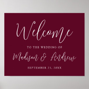 Simple Script Burgundy Wedding Welcome Poster