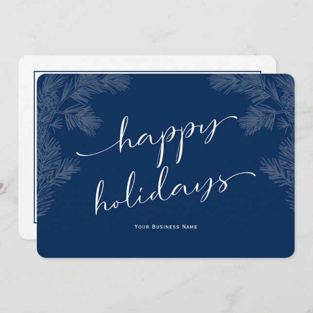 Simple Script Business Holiday Cards-Dark Blue (Front/Back)