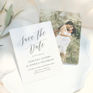 Simple Script Calligraphy Engagement Photo Wedding Save The Date