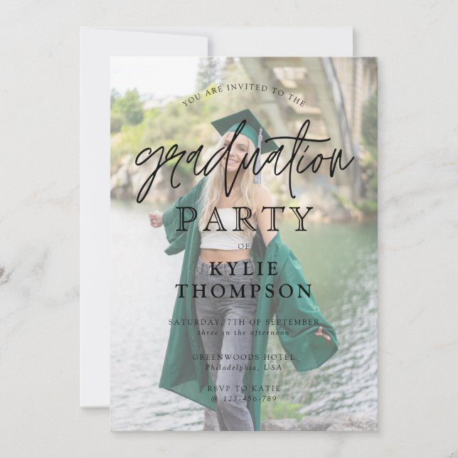 Simple Script Calligraphy Photo Overlay Graduation Invitation (Front)