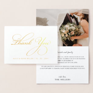 Simple Script Calligraphy Photo Wedding Thank You Foil Card