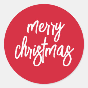 Simple Script Calligraphy Red Merry Christmas Classic Round Sticker