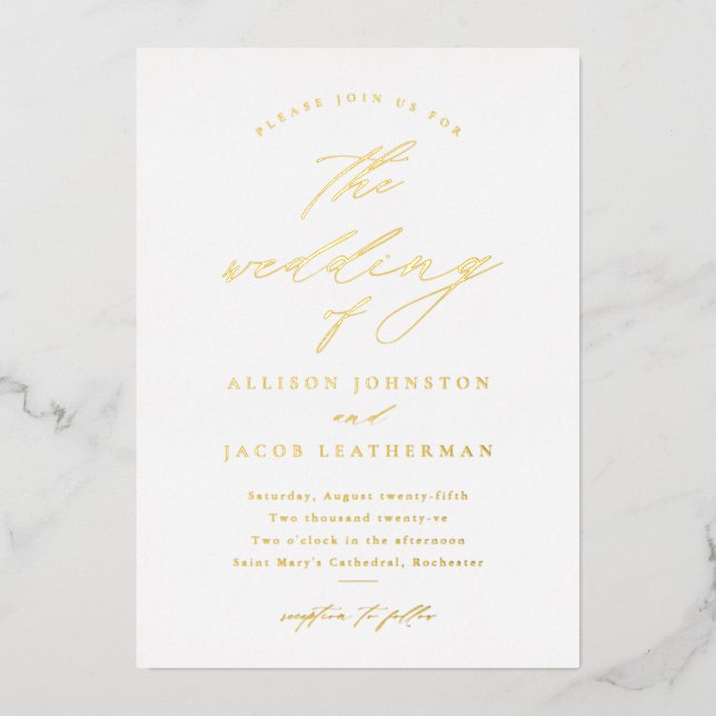 Simple Script Calligraphy Wedding Gold (Front)