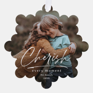 Simple Script Cherish 2 Photo Christmas Holiday Tree Decoration Card
